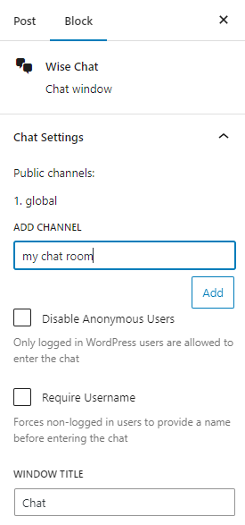 Editing Wise Chat block