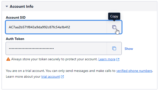 Copy Twilio SID