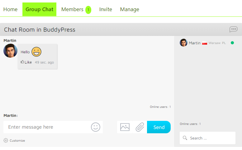Chat room in Buddypress